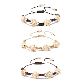 3 шт. 3 набор браслетов из синтетической бирюзы (окрашенной) черепаховой оплетки из бисера, регулируемые браслеты с драгоценными камнями для женщин