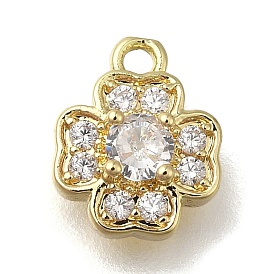 Rack Plating Brass Micro Pave Cubic Zirconia Charms, Long-Lasting Plated, Clover