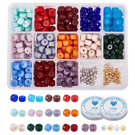 Bracelets extensibles bricolage faisant des kits, avec des perles de verre opaques de couleur unie, perles d'espacement en laiton et fil de cristal élastique transparent