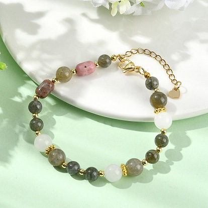 Браслеты из натуральных бусин лабрадорита, белого нефрита и родонита для женщин, круглый и колонки, с латунным
