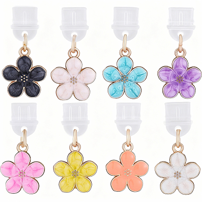 8шт пластиковые мобильные пылезащитные заглушки, цветок, с подвесками из эмали и сплава , золотые