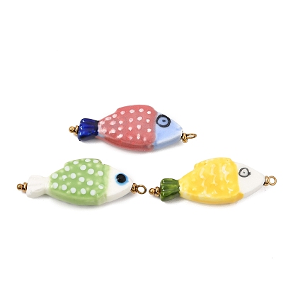 Handmade Porcelain with 304 Stainless Steel Pendants, Fish Charms, Golden