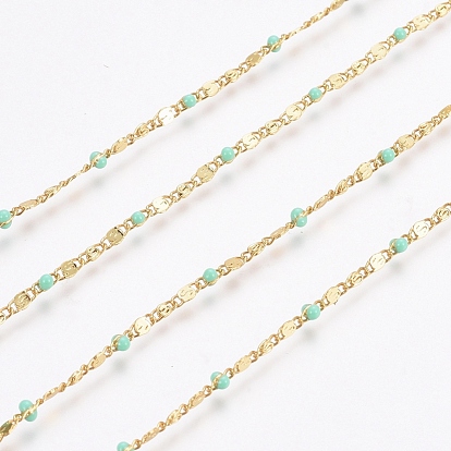 Handmade Brass Lumachina Chains, Snail/Scroll Chains, with Enamel and Spool, Cadmium Free & Lead Free, Soldered, Long-Lasting Plated, Real 18K Gold Plated