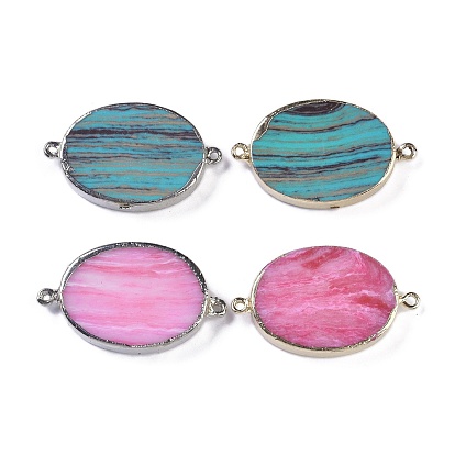 Synthetic Picture Jasper Dyed Connector Charms, Oval Links with Brass Findings