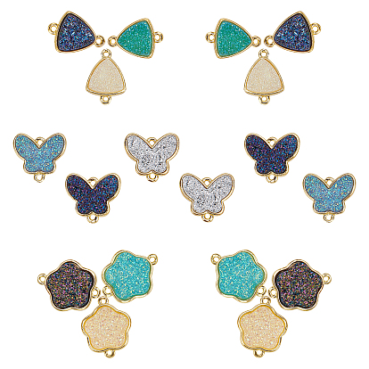 Brass Links Connectors, with Druzy Resin, Golden, Mixed Shapes
