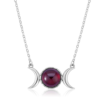 Triple Moon Goddess Cubic Zirconia Pendant Necklace, Sterling Silver Jewelry for Women