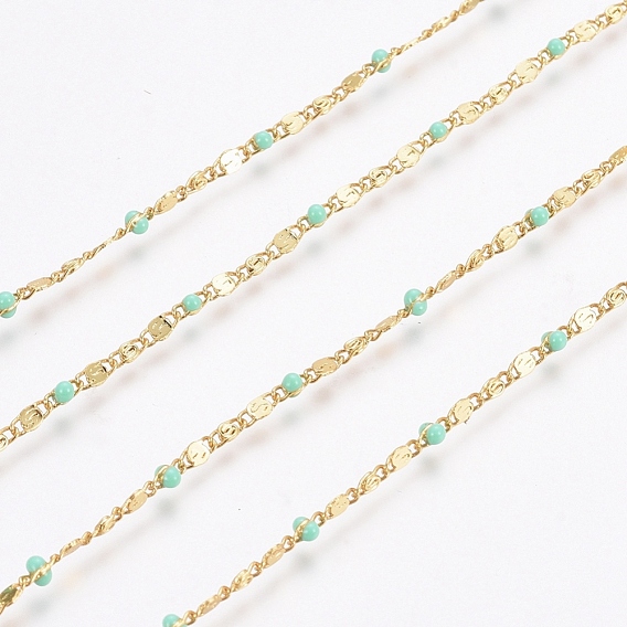 Handmade Brass Lumachina Chains, Snail/Scroll Chains, with Enamel and Spool, Cadmium Free & Lead Free, Soldered, Long-Lasting Plated, Real 18K Gold Plated