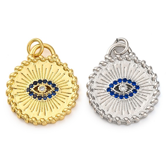 Латунные микро проложить кубического циркония подвески, без кадмия и без свинца, плоские круглые с глазами подвески