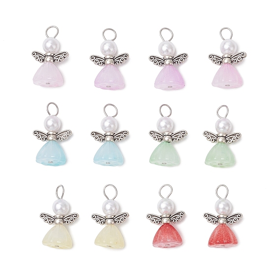 Подвески из акрила с абс-пластиком, имитирующие жемчуг, с 304 деталями из нержавеющей стали и сплава, ангел