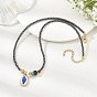 Printed 304 Stainless Steel Oval with Hand Pendant Synthetic Non-magnetic Hematite Round Beaded Necklaces, Golden