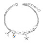 925 Sterling Silver Multi-Strand Bracelets, with Czech Rhinestone and Cable Chains, Star & Starfish/Sea Stars & Whale Tail Shape