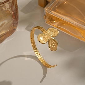 304 женские браслеты-манжеты из нержавеющей стали, цветок, ионное покрытие (ip), без кадмия, без никеля и без свинца