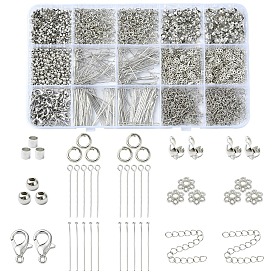 Наборы для самостоятельного изготовления фурнитуры для бижутерии из железных булавок с ушком, бусин с плоской головкой, колпачков и наконечников для бусин