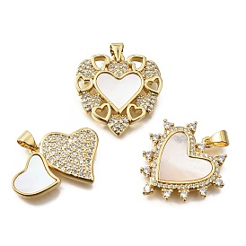 Подвески в форме ракушек из латуни с микропаве и кубическим цирконием, без кадмия и без свинца, сердце