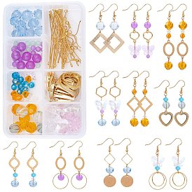 SUNNYCLUE DIY Geometry Earring Making Kits, include Glass Beads, Brass Earring Hooks & Pendant & Link Round,  Alloy & Stainless Steel Links connectors, White Jade Round Beads