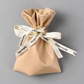Leather Candy Pouches, Drawstring Bags, with Ribbon, for Wedding Gift Packaging