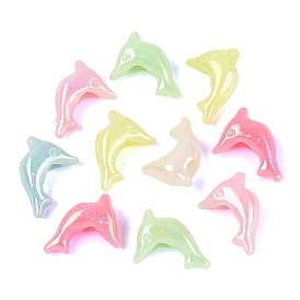 Opaque Plastic Beads, Dolphin, AB Color Plated
