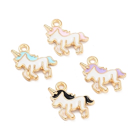 Light Gold Plated Alloy Enamel Pendants, Cadmium Free & Lead Free, Unicorn Charm