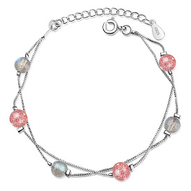 Gradient Blue Moonlight Pink Strawberry Crystal Minimalist Design Double-layer Bracelet for Women