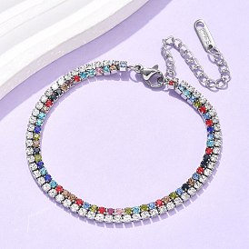 304 из нержавеющей стали браслеты многожильных, браслеты-цепочки со стразами для женщин