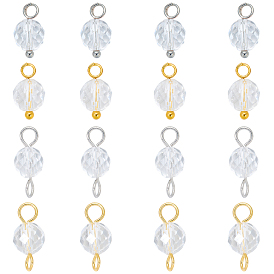 16piezas 4 estilos de dijes de cristal de cuarzo natural con dijes conectores de piedra de nacimiento de abril, con fornituras de latón, encantos redondos