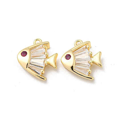 Brass Micro Pave Cubic Zirconia Charms, with Glass, Fish