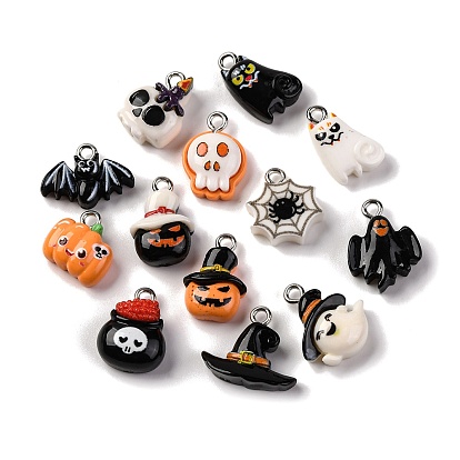 Подвески из непрозрачной смолы на тему хэллоуина, с платиновыми железными петлями