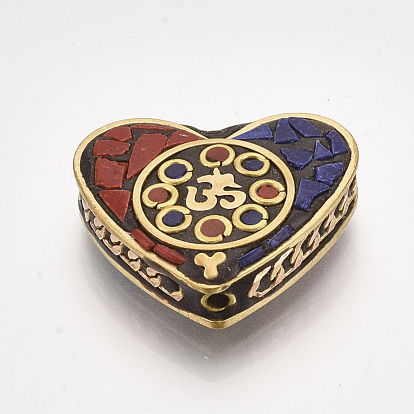 Handmade Indonesia Beads, with Brass Findings, Heart with Ohm, Golden