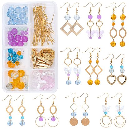 DIY Geometry Earring Making Kits, include Glass Beads, Brass Earring Hooks & Pendant & Link Round,  Alloy & Stainless Steel Links connectors, White Jade Round Beads