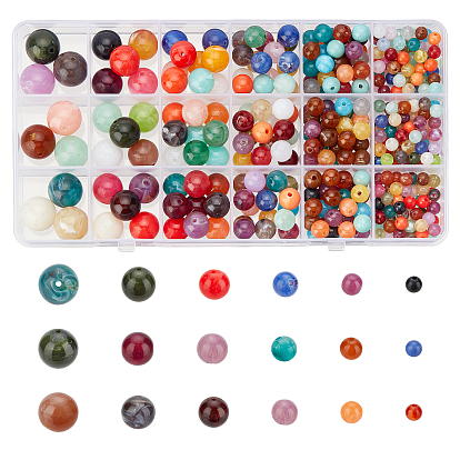 404Pcs 6 Style Round Imitation Gemstone Acrylic Beads