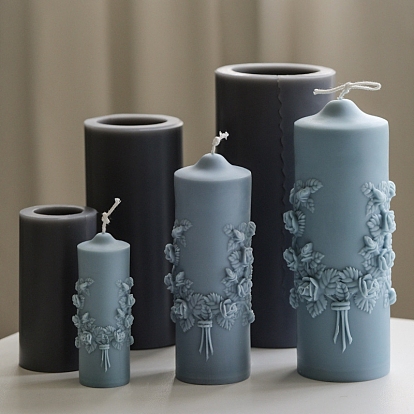 Column with Flower Food Grade DIY Silicone Candle Molds, For Candle Making