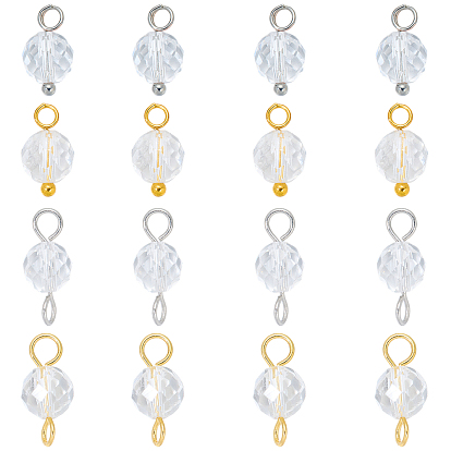 16piezas 4 estilos de dijes de cristal de cuarzo natural con dijes conectores de piedra de nacimiento de abril, con fornituras de latón, encantos redondos