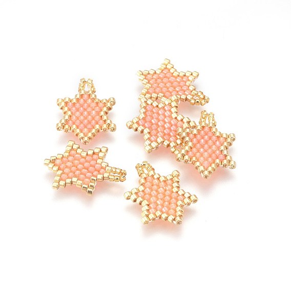 MIYUKI & TOHO Handmade Japanese Seed Beads Pendants, Loom Pattern, Hexagram