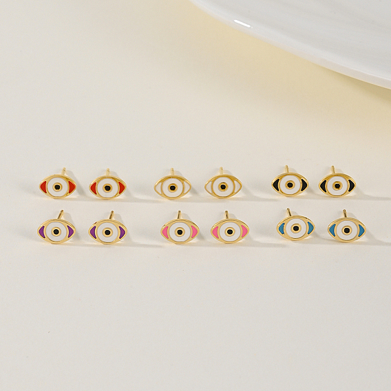 Элегантные 201 серьги-гвоздики с эмалью из нержавеющей стали от сглаза, золотые