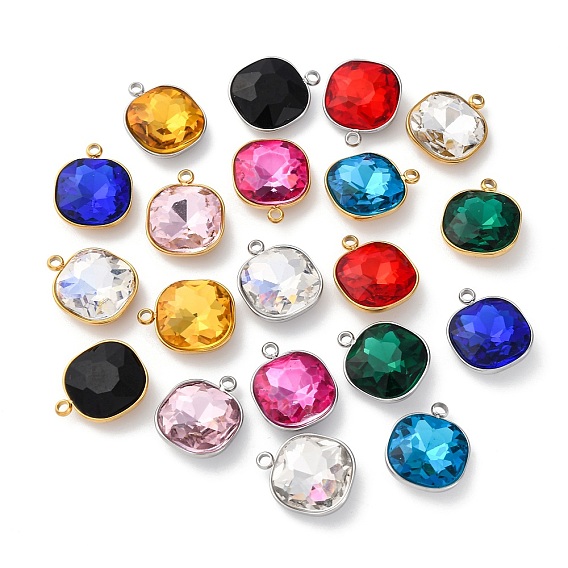 304 из нержавеющей стали горный хрусталь подвески, квадратных амулеты, разноцветные