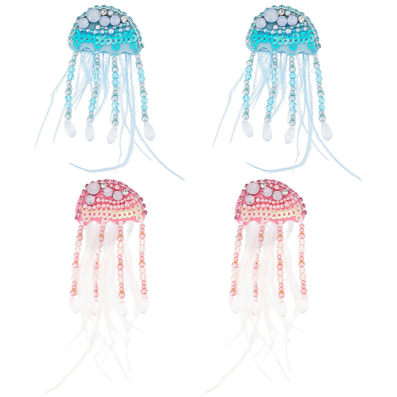 4шт 2 цвета медузы ручная работа аппликации из бисера, пайетки, перья и стразы, пришиваем патчи
