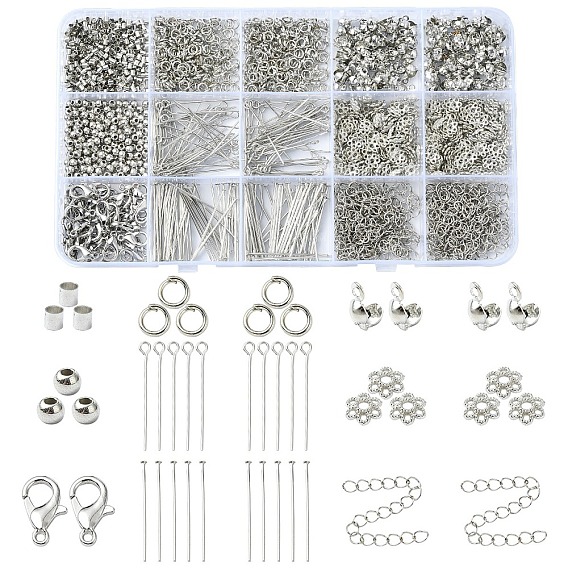 Наборы для самостоятельного изготовления фурнитуры для бижутерии из железных булавок с ушком, бусин с плоской головкой, колпачков и наконечников для бусин
