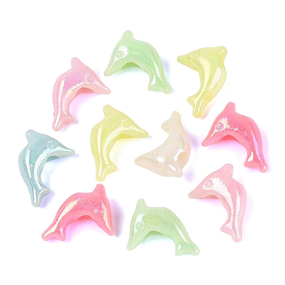 Opaque Plastic Beads, Dolphin, AB Color Plated