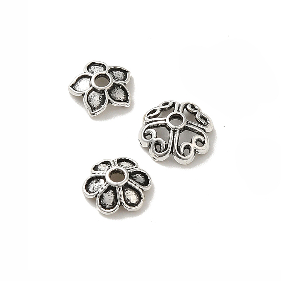 Тибетском стиле сплав шарик крышки, без кадмия и без свинца, мульти-лепесток цветка