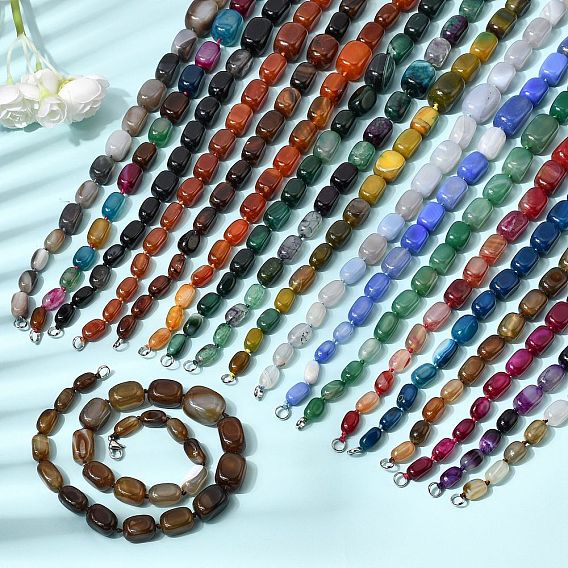 Ожерелья из окрашенного натурального агата кубической формы, бусы разного размера, с застежками из сплава., платина