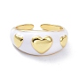 Brass Enamel Cuff Rings, Real 18K Gold Plated, Long-Lasting Plated, Heart