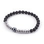 Natural Black Agate(Dyed) Beads Stretch Bracelets, with Non-Magnetic Synthetic Hematite Beads
