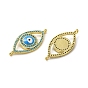 Rack Plating Brass Micro Pave Cubic Zirconia Connector Charms, Eye Links with Evil Eye Enamel, Long-Lasting Plated, Lead Free & Cadmium Free, Real 18K Gold Plated