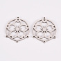 304 Stainless Steel Chandelier Component Links, Laser Cut, Flat Round with Flower