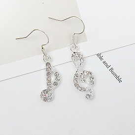 Asymmetrical Music Note Earrings with Rhinestones - Chic and Elegant Ear Jewelry