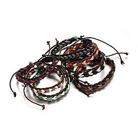 Adjustable Braided Leather Cord Bracelets, with Cords, 57mm, 13x8mm