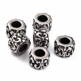 304 Stainless Steel European Beads, Large Hole Beads, Column with Fleur De Lis