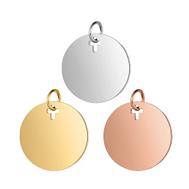 304 Stainless Steel Pendants, with Jump Ring, Manual Polishing, Flat Round Charm, Stamping Blank Tag