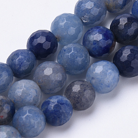 Brins de perles aventurines bleues naturelles teintes, facette, ronde