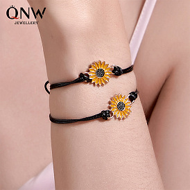 Sunflower Bracelet for Summer Couples - Minimalist Black Rope Bracelet for Sisters, Friends
